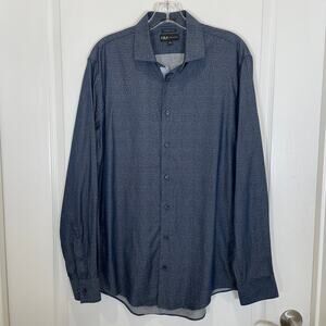Neiman Marcus Long Sleeve Dress Shirt 100% Cotton Blue Fleck Print 15.5 34/35